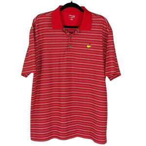 Masters Tech Polo Shirt Mens XL Striped Golf Augusta National Logo Red Black